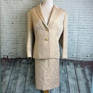 Albert Nipon NWT 2-Piece Skirt Suit Plus Sz 18 Cream Metallic Gold Work Office